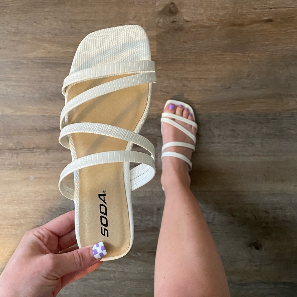 White Square Toe Sandals